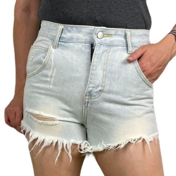 Belle De Jour Pants - BELLE DE JOUR Light Blue Cutoff Shorts Medium